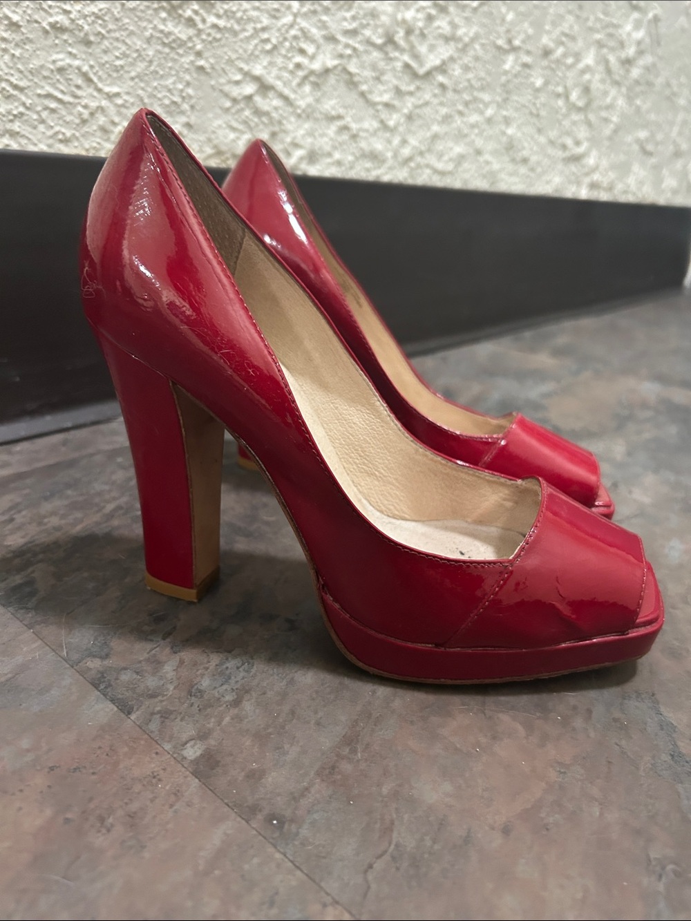 Boutique 58 Red Patent Leather Peep-Toe Pumps Size 7.5